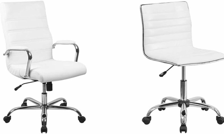 Flash Furniture Whitney High Back Executive Office Chair - White Leathersoft Swivel Desk Chair with Chrome Frame & Ergonomic Support