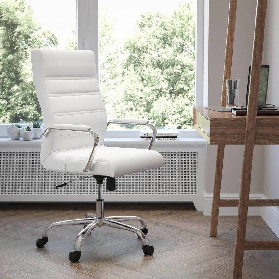 Flash Furniture Whitney High Back Executive Office Chair - White Leathersoft Swivel Desk Chair with Chrome Frame & Ergonomic Support