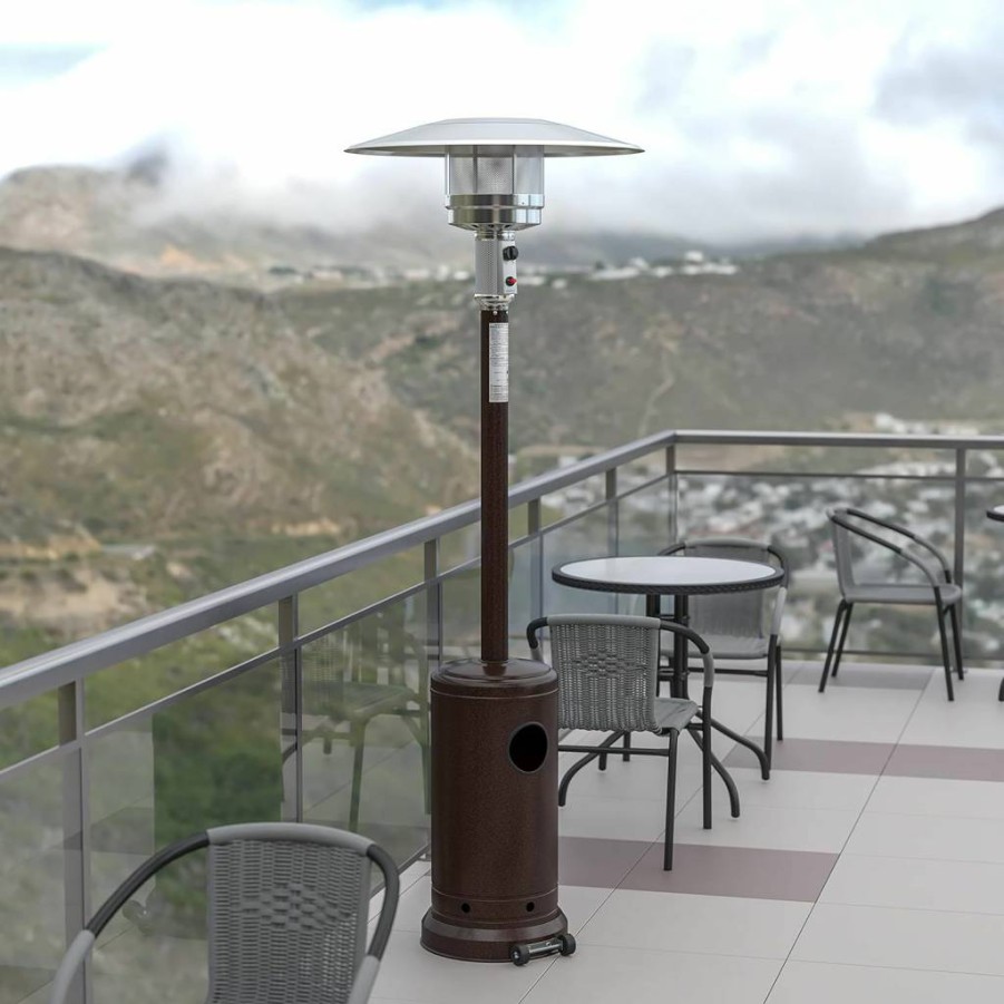 Flash Furniture 40,000 BTU Bronze Stainless Steel Outdoor Propane Heater with Wheels - 7.5 FT Commercial & Residential Patio Heating