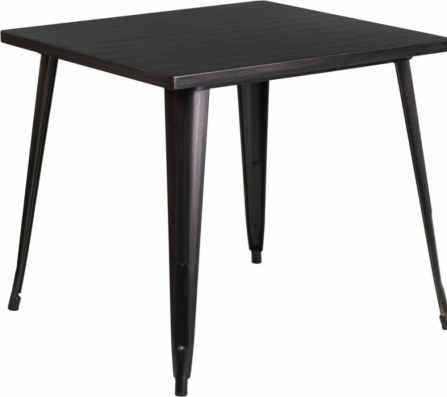 Flash Furniture Toby 32" Square Metal Table - Black & Antique Gold Finish, Indoor-Outdoor Commercial Grade Dining or Bistro Table