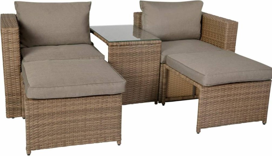 Flash Furniture Nico Modular Loveseat Sofa Set with Tempered Glass Table and Ottomans, Indoor/Outdoor Gray/Natural Sectional for Versatile Seating