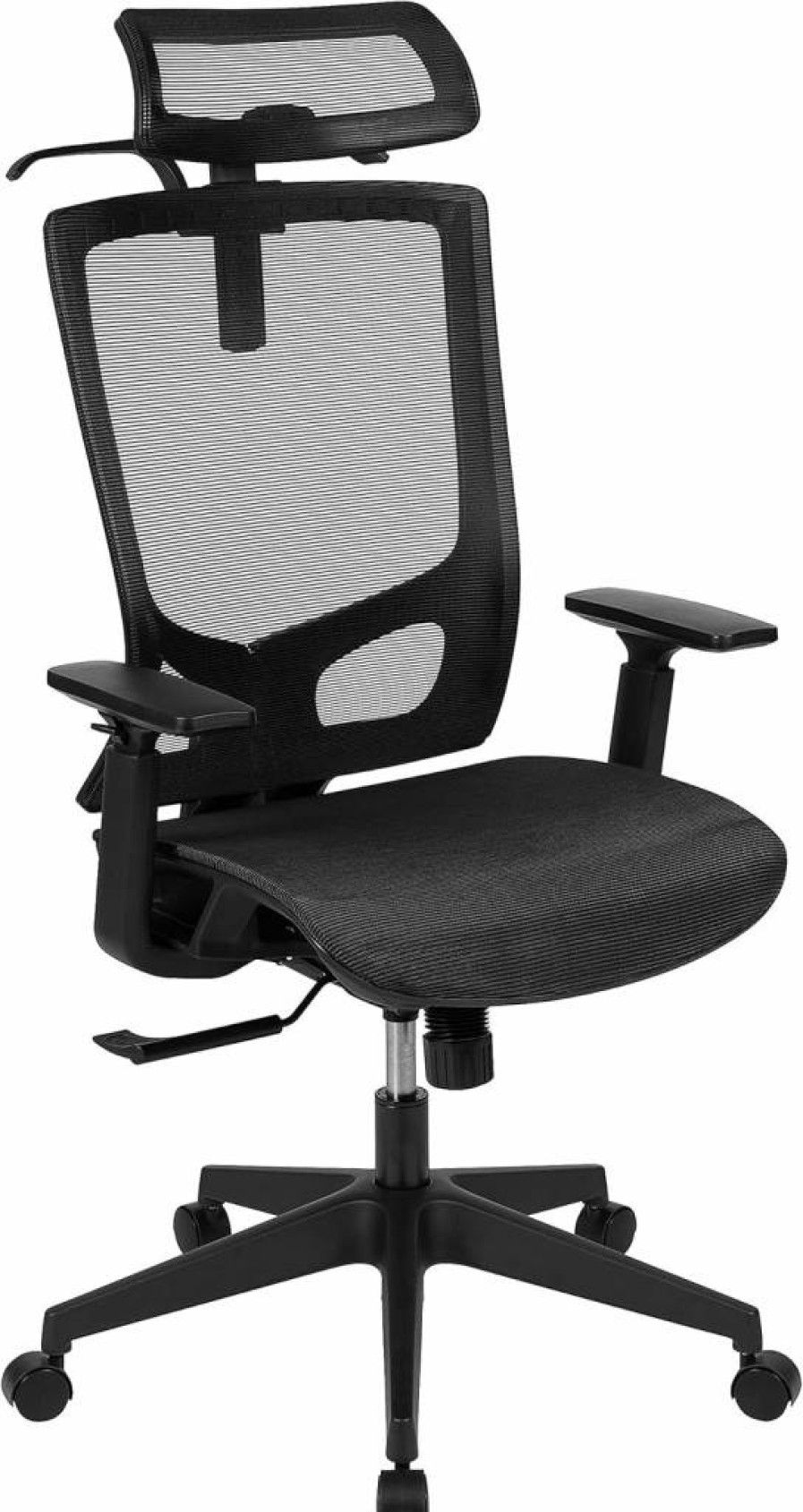 Flash Furniture Layla Ergonomic Office Chair - Adjustable Mesh Back, Lumbar Support, Headrest & Arms, Synchro-Tilt, Black