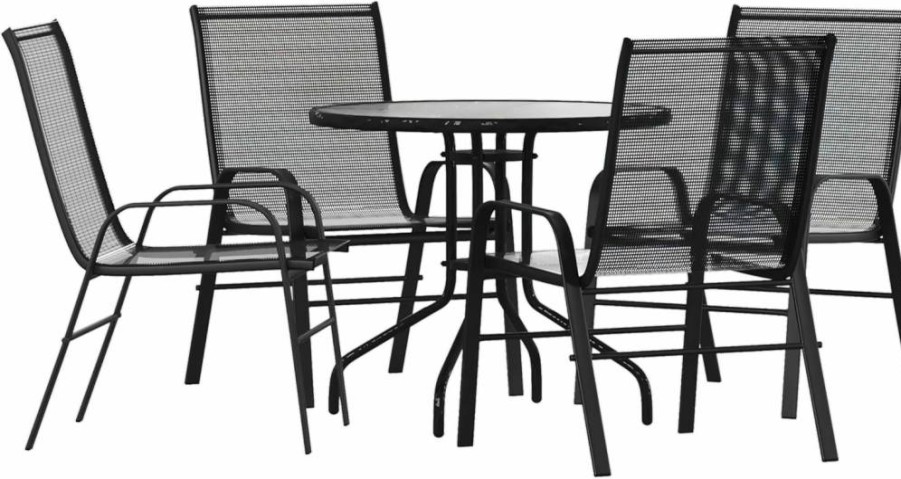 Flash Furniture Brazos 3-Piece Outdoor Dining Set with 2 Stackable Brown Flex Comfort Chairs and 24" Round Tempered Glass Table for Patio
