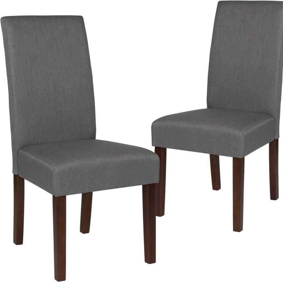 Flash Furniture Greenwich Mid-Century Modern Dining Chair - Black Leathersoft Upholstered Parsons Design Panel Back