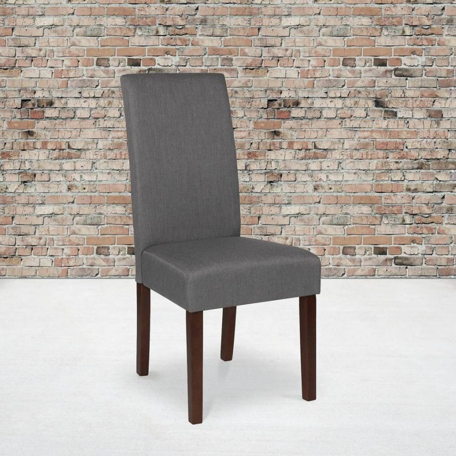 Flash Furniture Greenwich Mid-Century Modern Dining Chair - Black Leathersoft Upholstered Parsons Design Panel Back