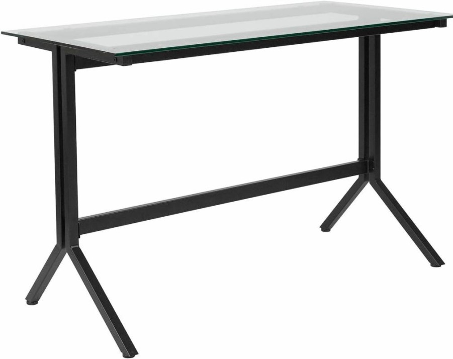 Flash Furniture Black Metal Frame Glass Computer Desk - Highland Collection Modern Office Desk