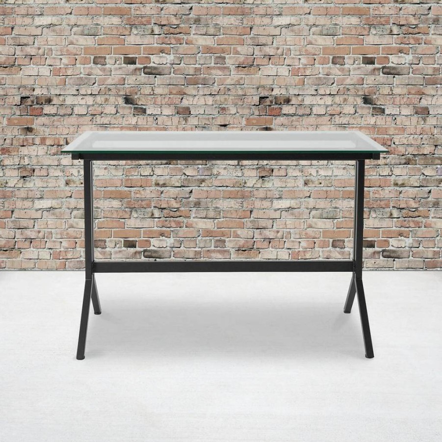Flash Furniture Black Metal Frame Glass Computer Desk - Highland Collection Modern Office Desk