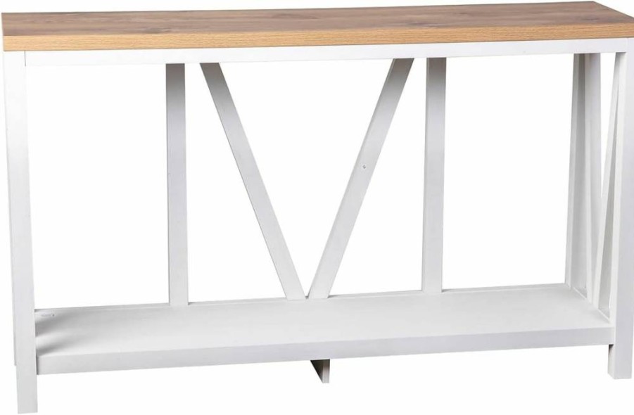 Flash Furniture Charlotte Farmhouse 2-Tier Console Table - Warm Oak Wood Frame & Marble Top - Entryway or Living Room Accent Table