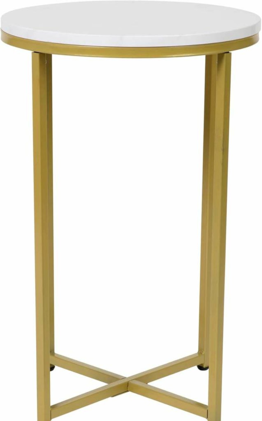 Flash Furniture Hampstead White Marble End Table with Brushed Gold Crisscross Frame - Modern Side Table