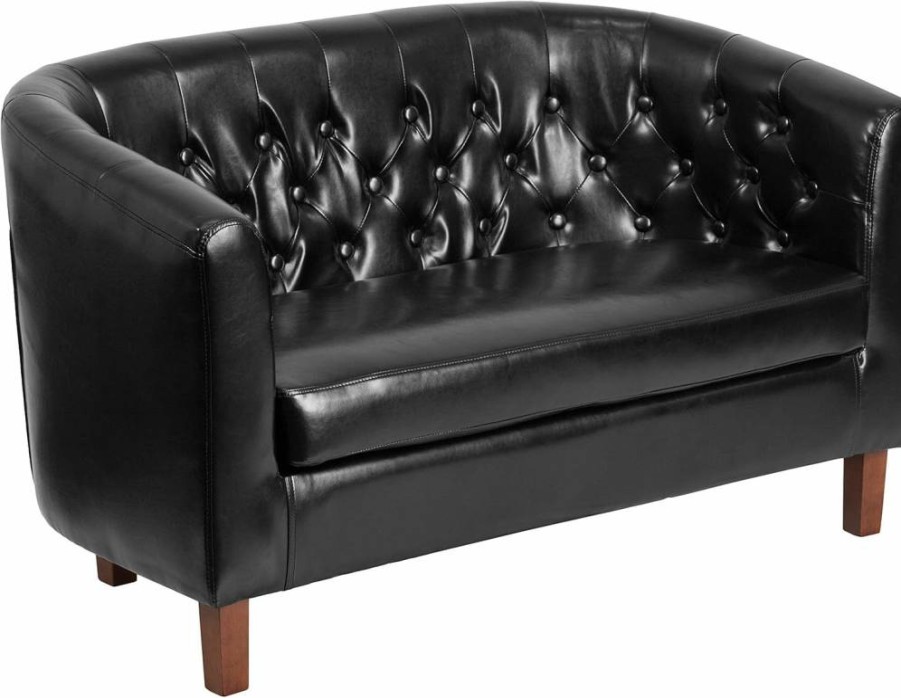 Flash Furniture Hercules Colindale Black Leathersoft Tufted Loveseat - Stylish Two-Seater Sofa for Modern Living