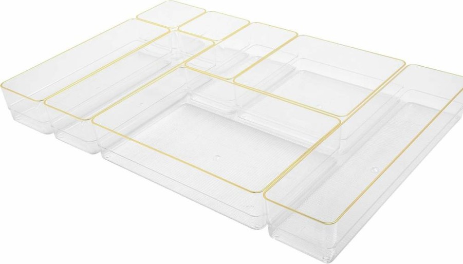 Martha Stewart Stackable Desk Drawer Organizer Set - 5-Piece Office Storage with Gold Trim