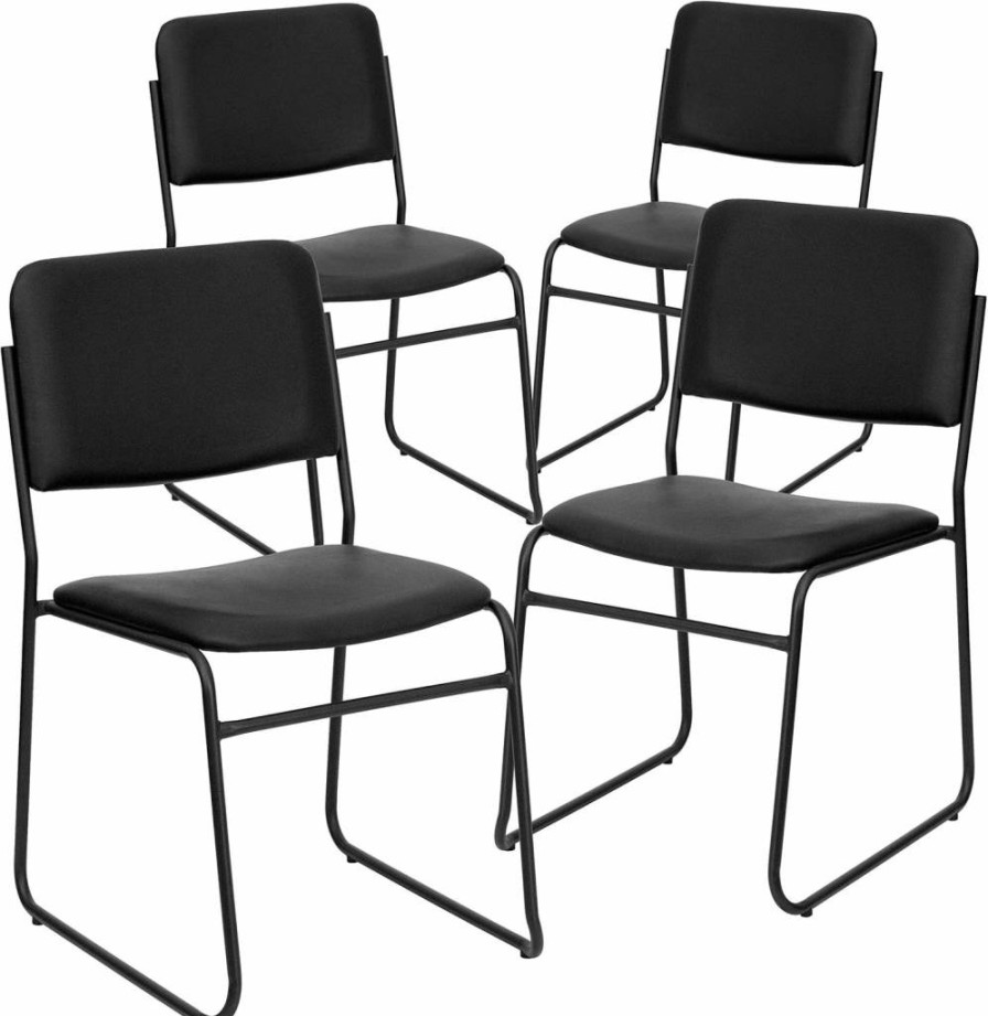 Flash Furniture Hercules Series 4-Pack Black Vinyl Stacking Chairs with Sled Base - 1000 lb Capacity, High Density