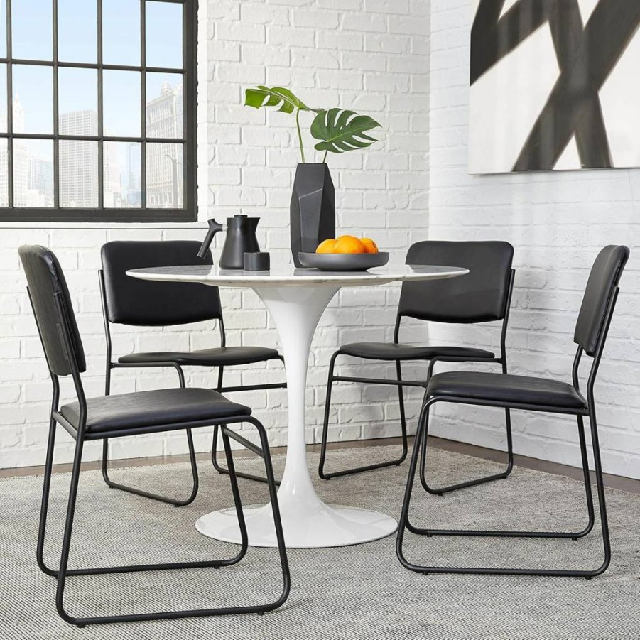 Flash Furniture Hercules Series 4-Pack Black Vinyl Stacking Chairs with Sled Base - 1000 lb Capacity, High Density