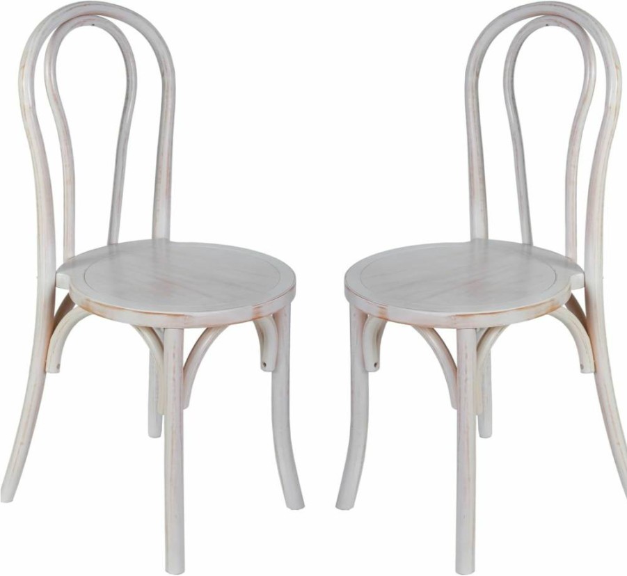 Flash Furniture Betsy Solid Wood Stackable Dining Chairs, Set of 2, White Wash Finish, 350 lb Weight Capacity, Thonet-Style Design