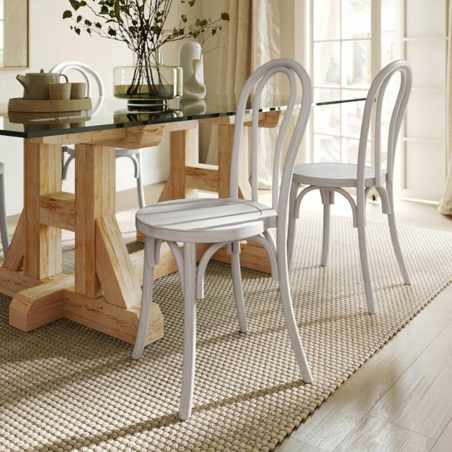 Flash Furniture Betsy Solid Wood Stackable Dining Chairs, Set of 2, White Wash Finish, 350 lb Weight Capacity, Thonet-Style Design