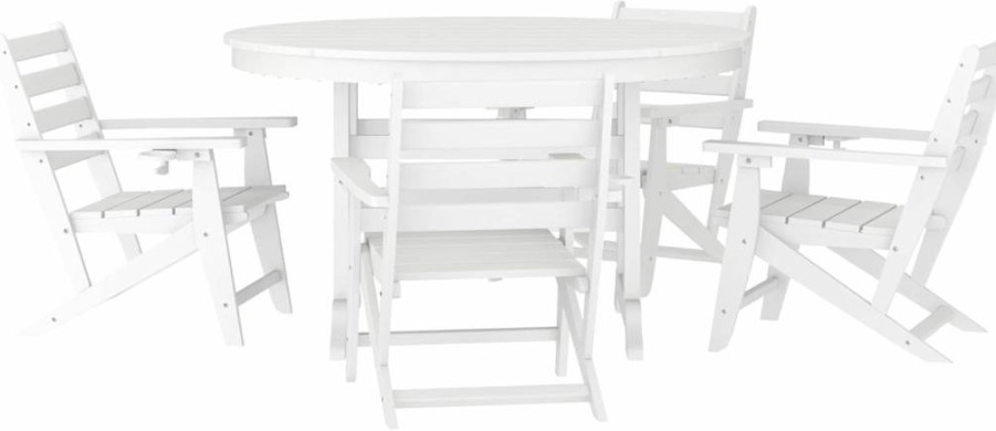 Flash Furniture 48" Round Gray Adirondack Dining Set with 4 Chairs, Commercial Grade Recycled HDPE, Indoor-Outdoor 5-Piece Table and Chairs with Cup Holders
