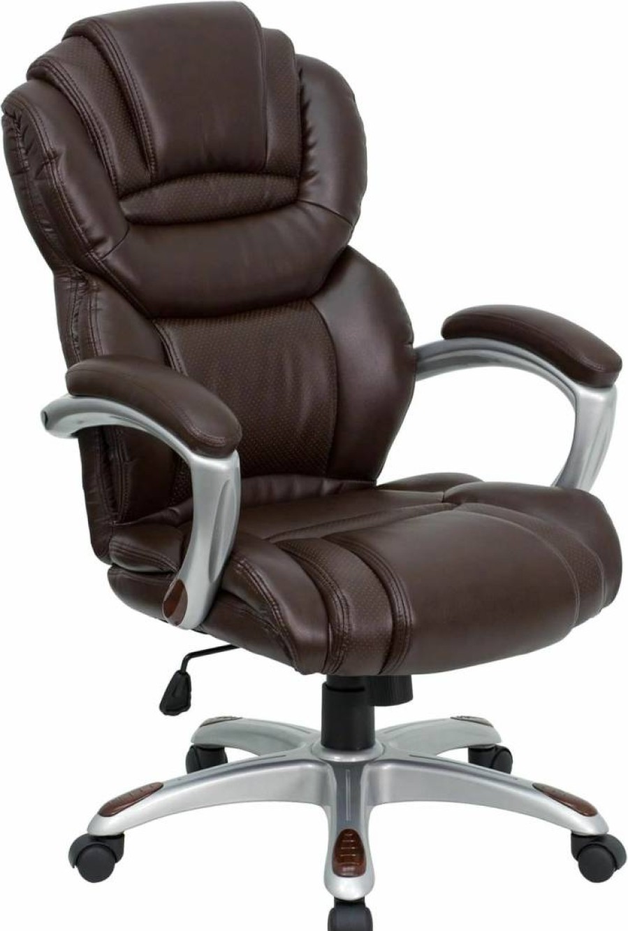 Flash Furniture Stella Ergonomic High-Back Executive Office Chair with Swivel & Arms in Brown LeatherSoft