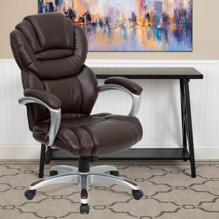 Flash Furniture Stella Ergonomic High-Back Executive Office Chair with Swivel & Arms in Brown LeatherSoft