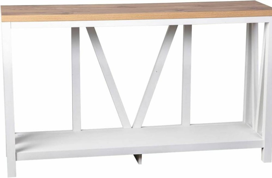Flash Furniture Charlotte Farmhouse 2-Tier Console Table - Brushed Wash Engineered Wood Frame, Warm Oak Finish - Entryway or Living Room Accent Table