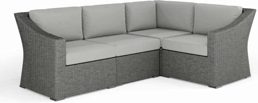 Martha Stewart Bedford Modular Sectional Sofa - 4-Piece Indoor-Outdoor Rattan Set with All-Weather Tan Cushions
