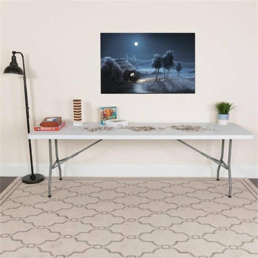 Flash Furniture 8-Foot Granite White Heavy-Duty Plastic Folding Banquet Table for Events & Parties