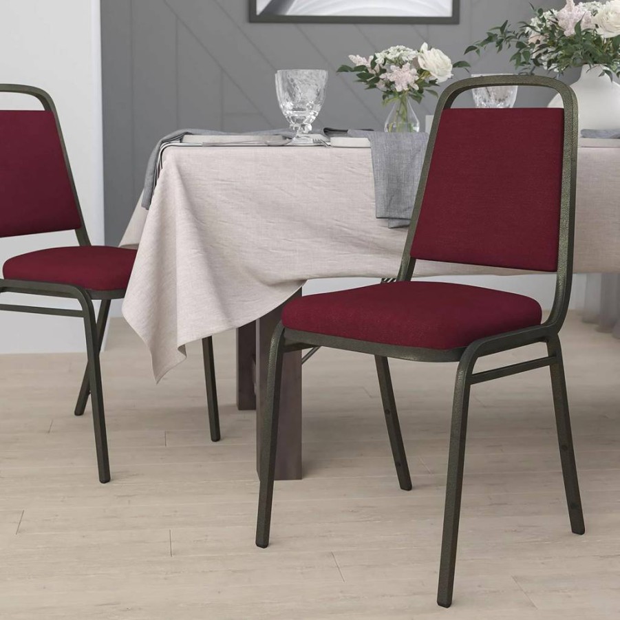 Flash Furniture 4-Pack Brown Vinyl Stacking Banquet Chairs with Copper Vein Frame - Hercules Series Trapezoidal Back Design