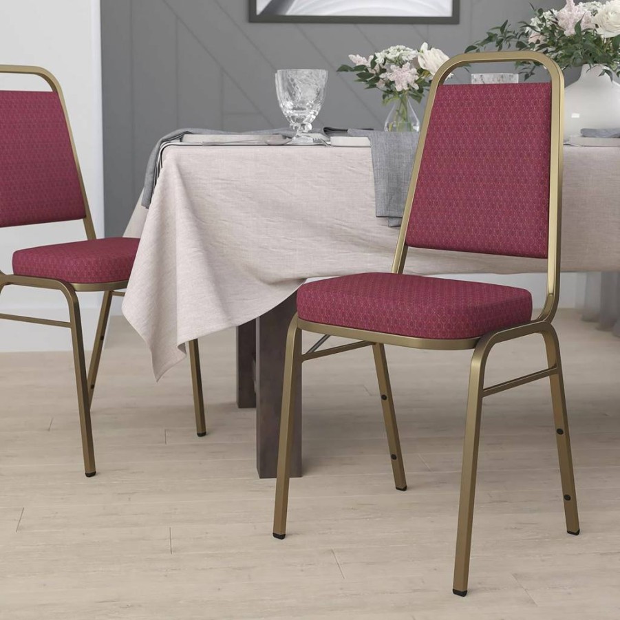 Flash Furniture 4-Pack Black Vinyl Stacking Banquet Chairs with Trapezoidal Back - Hercules Series, Set of 4, Black Frame