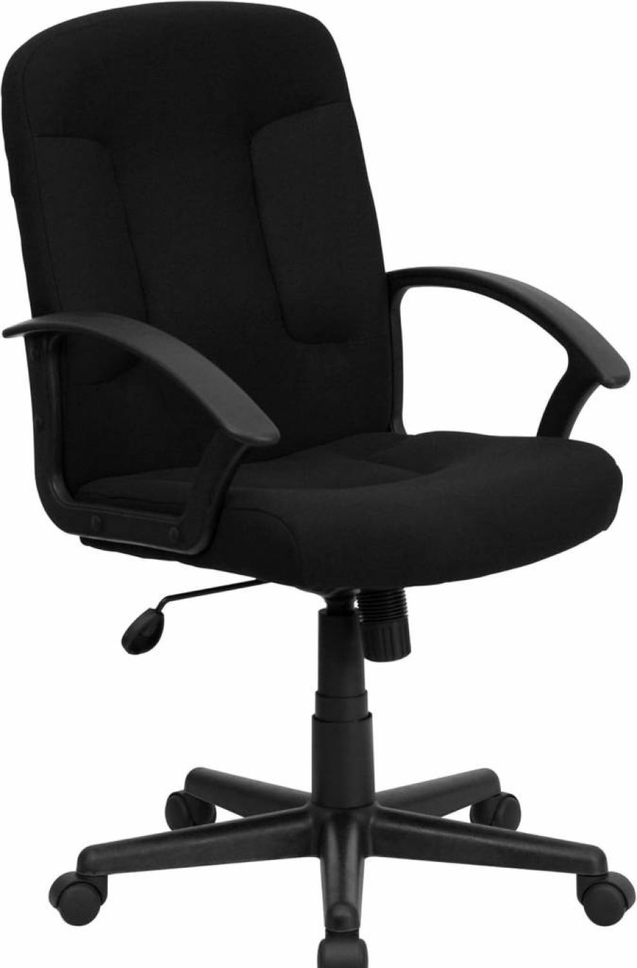 Flash Furniture Garver Executive Office Chair - Mid-Back Swivel Task Chair with Black Fabric & Nylon Arms