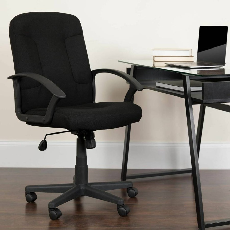 Flash Furniture Garver Executive Office Chair - Mid-Back Swivel Task Chair with Black Fabric & Nylon Arms