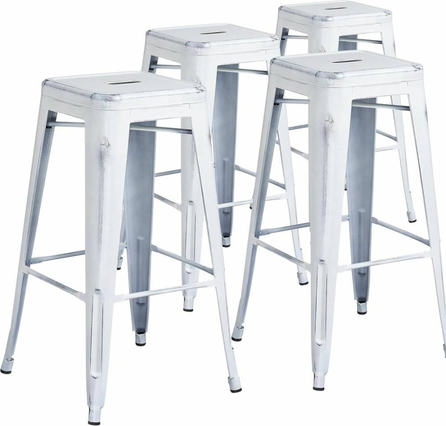 Flash Furniture 30" Black Metal Stacking Bar Stool - Modern Industrial Backless Barstool for Indoor Outdoor Use in Restaurants, Patios & Bars