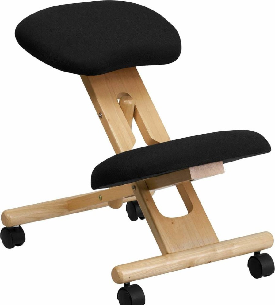 Flash Furniture Gray Ergonomic Kneeling Office Chair - Mobile Wooden Posture Chair with Fabric Seat