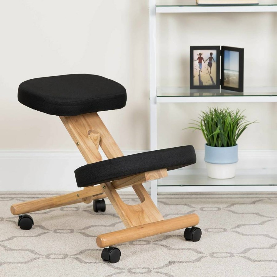Flash Furniture Gray Ergonomic Kneeling Office Chair - Mobile Wooden Posture Chair with Fabric Seat