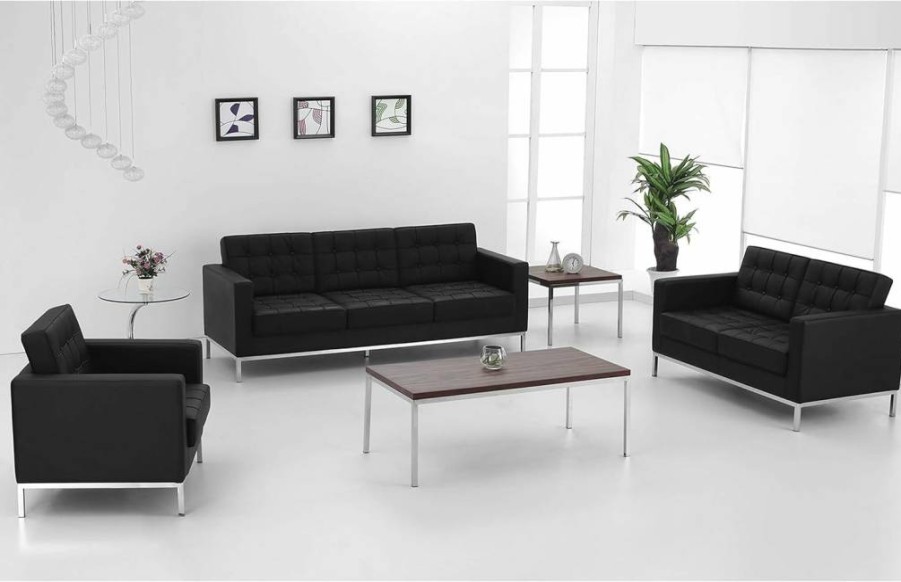 Flash Furniture Hercules Lacey Series Black Leathersoft Loveseat - Stainless Steel Frame, Contemporary Design