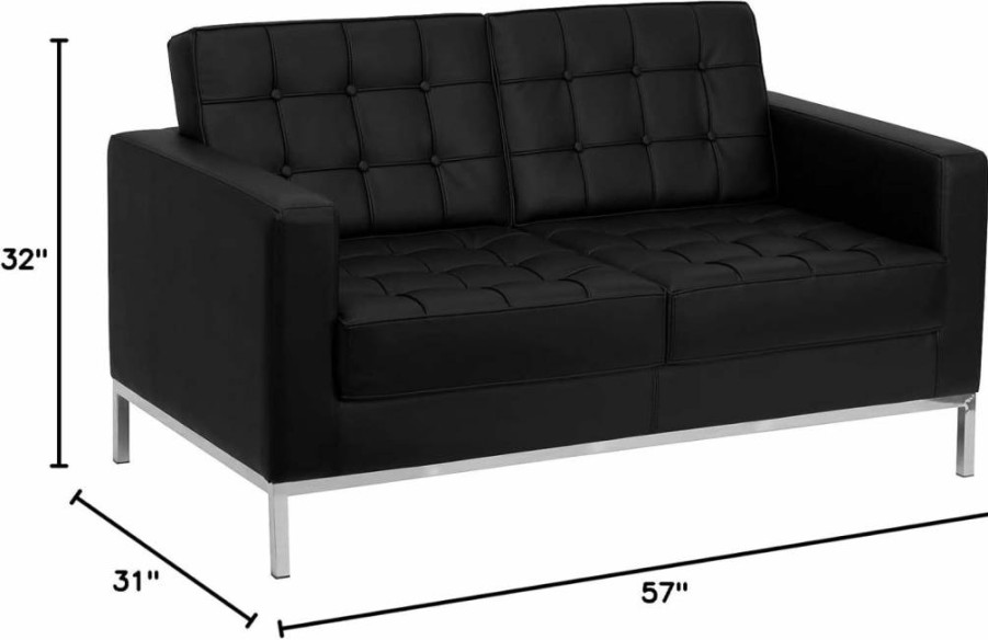 Flash Furniture Hercules Lacey Series Black Leathersoft Loveseat - Stainless Steel Frame, Contemporary Design