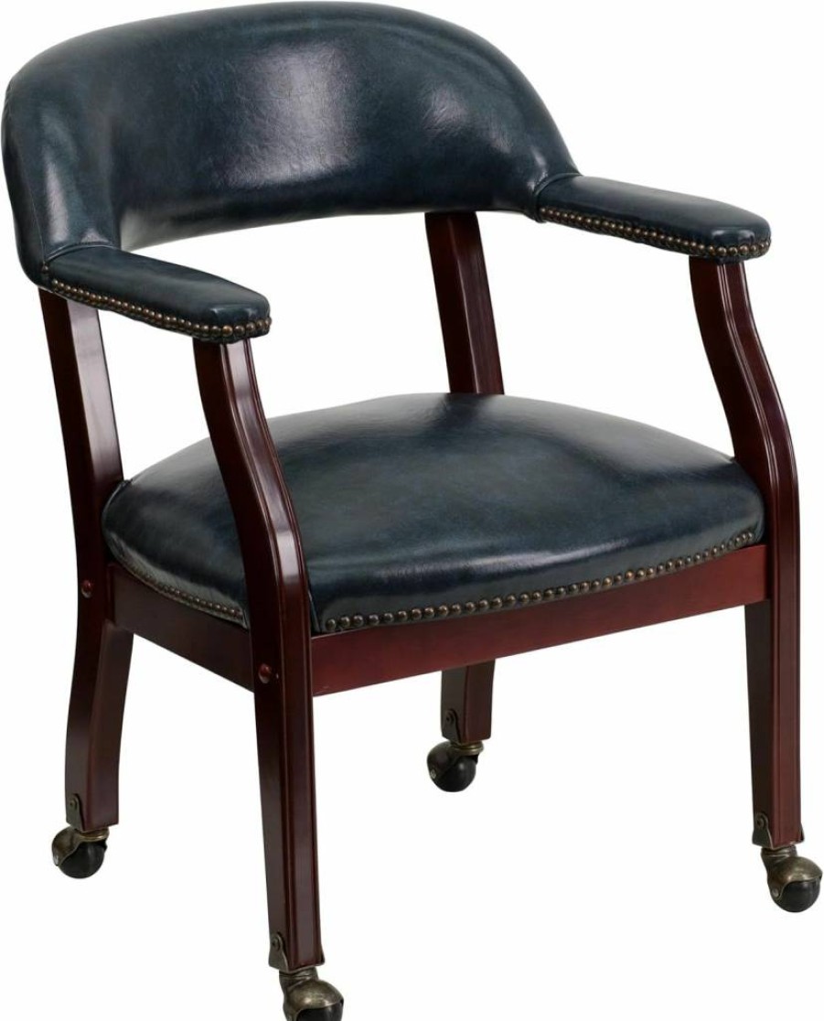 Flash Furniture Diamond Black LeatherSoft Conference Chair with Nailhead Trim and Rolling Casters