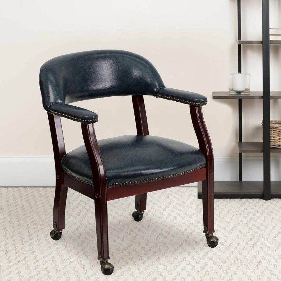 Flash Furniture Diamond Black LeatherSoft Conference Chair with Nailhead Trim and Rolling Casters