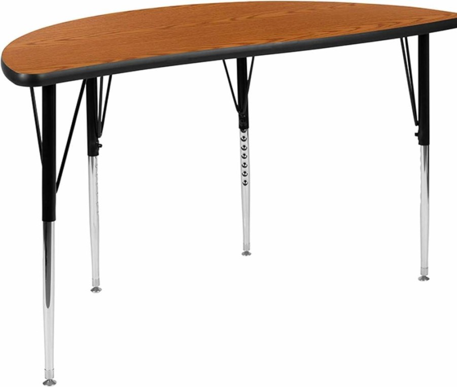 Flash Furniture 47.5" Half Circle Oak Laminate Activity Table with Adjustable Height Legs for Collaborative Workspaces