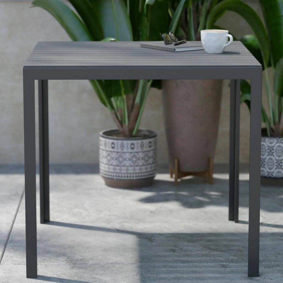 Flash Furniture Harris 31.5" Square Black Poly Resin Patio Table with Steel Frame - Indoor/Outdoor Dining for 4
