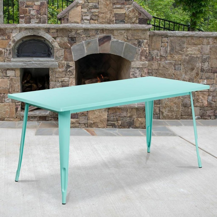 Flash Furniture 31.5" x 63" Silver Metal Indoor-Outdoor Dining Table - Commercial Grade Rectangular Table for Patio, Restaurant, or Cafeteria