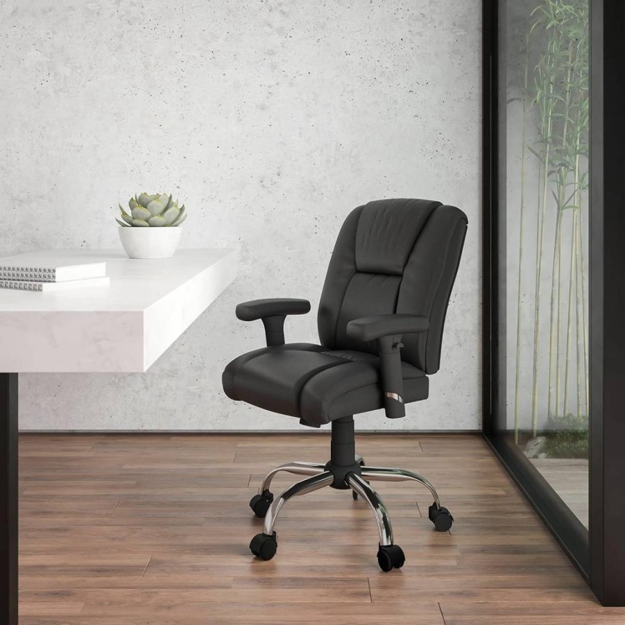 Flash Furniture Hercules Series Big & Tall Office Chair - 400 lb Capacity, Black Leathersoft, Ergonomic Design, Adjustable Arms, Chrome Base