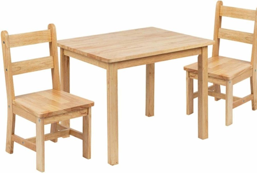 Flash Furniture Kyndl Kids 3-Piece Hardwood Table and Chair Set - Natural Wood Playroom, Bedroom, Kitchen Furniture for Children