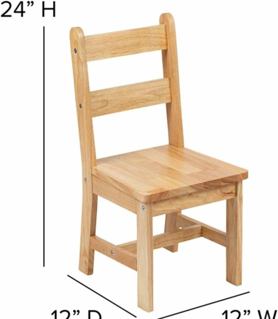 Flash Furniture Kyndl Kids 3-Piece Hardwood Table and Chair Set - Natural Wood Playroom, Bedroom, Kitchen Furniture for Children