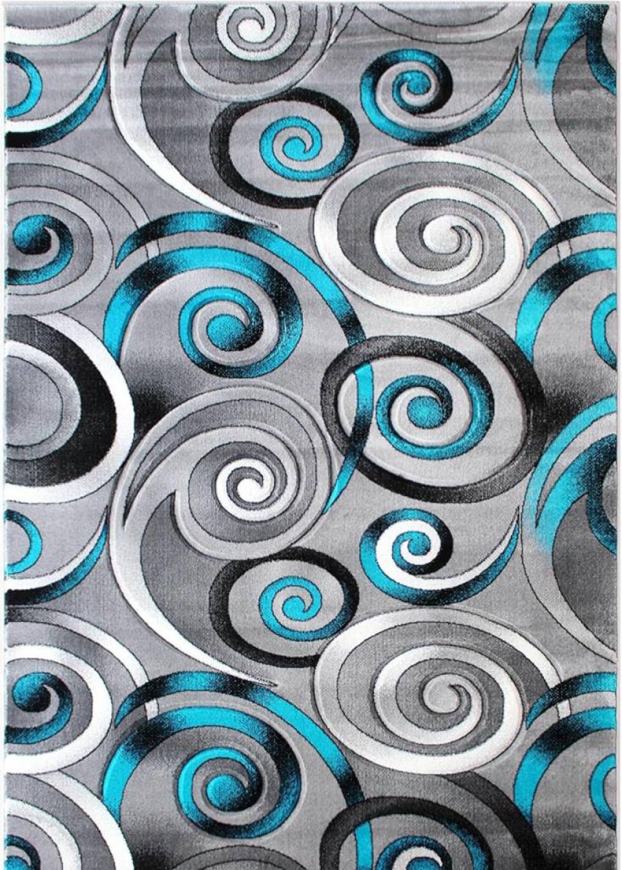 Flash Furniture Masie Collection 5' x 7' Turquoise Swirl Olefin Area Rug with Jute Backing for Living Room, Bedroom, Entryway