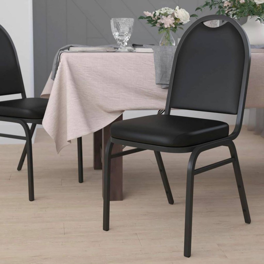 Flash Furniture Hercules Commercial Stack Chair - 500 lb Capacity, Black Vinyl Upholstery, Durable Metal Frame with Built-In Handle