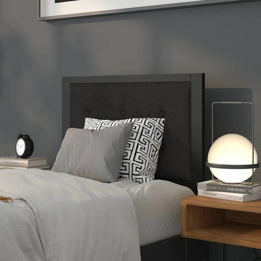 Flash Furniture Bristol Twin Size Metal Headboard - Black Upholstered Fabric Tufted Design for Bedroom Decor