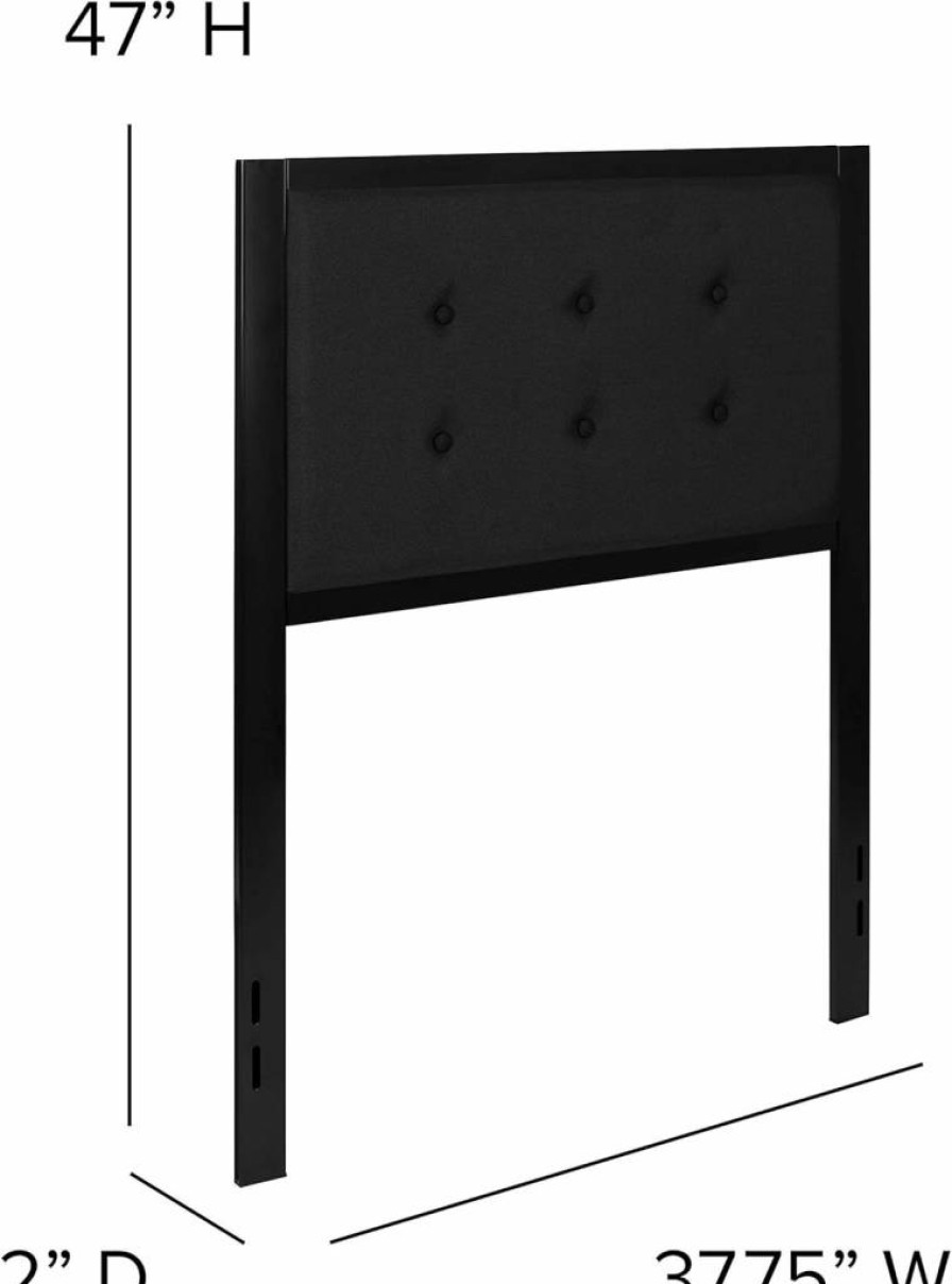 Flash Furniture Bristol Twin Size Metal Headboard - Black Upholstered Fabric Tufted Design for Bedroom Decor