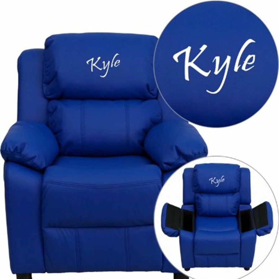 Flash Furniture Blue Vinyl Kids Recliner Chair with Solid Hardwood Frame
