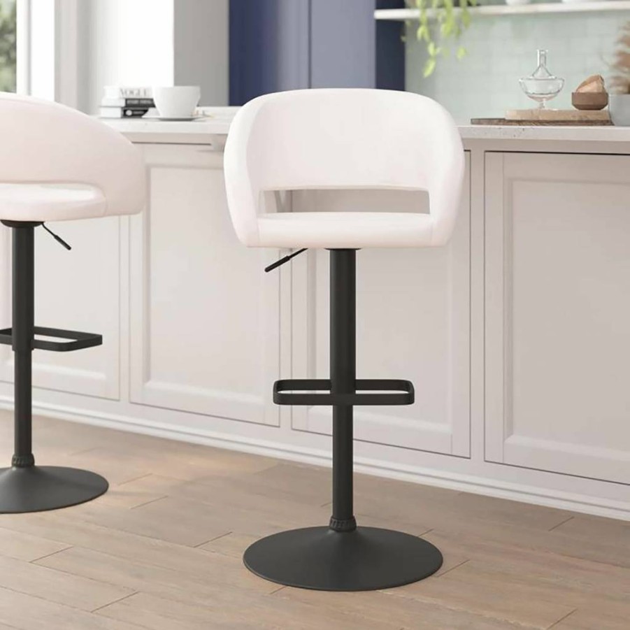 Flash Furniture Erik Adjustable Height Bar Stool with Footrest, Mid-Back Upholstered Counter Stool in Gray & Chrome