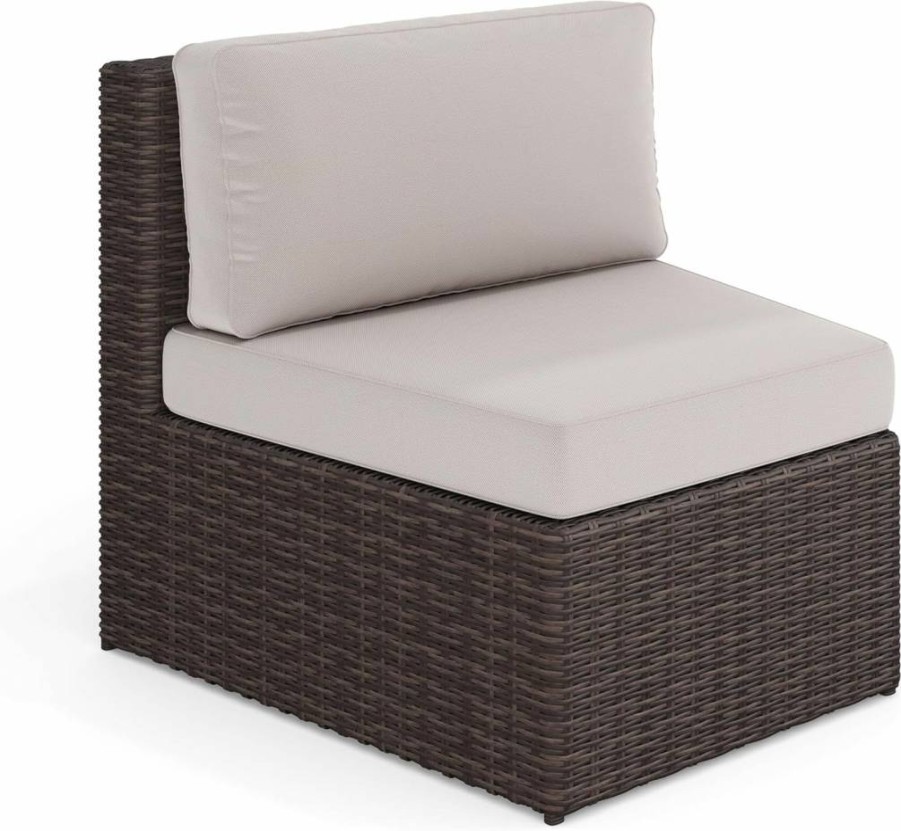 Martha Stewart Bedford Indoor-Outdoor Modular Curved Sectional Sofa Set with Rattan Wicker Finish & All-Weather Cushions, 2-Piece Brown & Tan Patio Seating