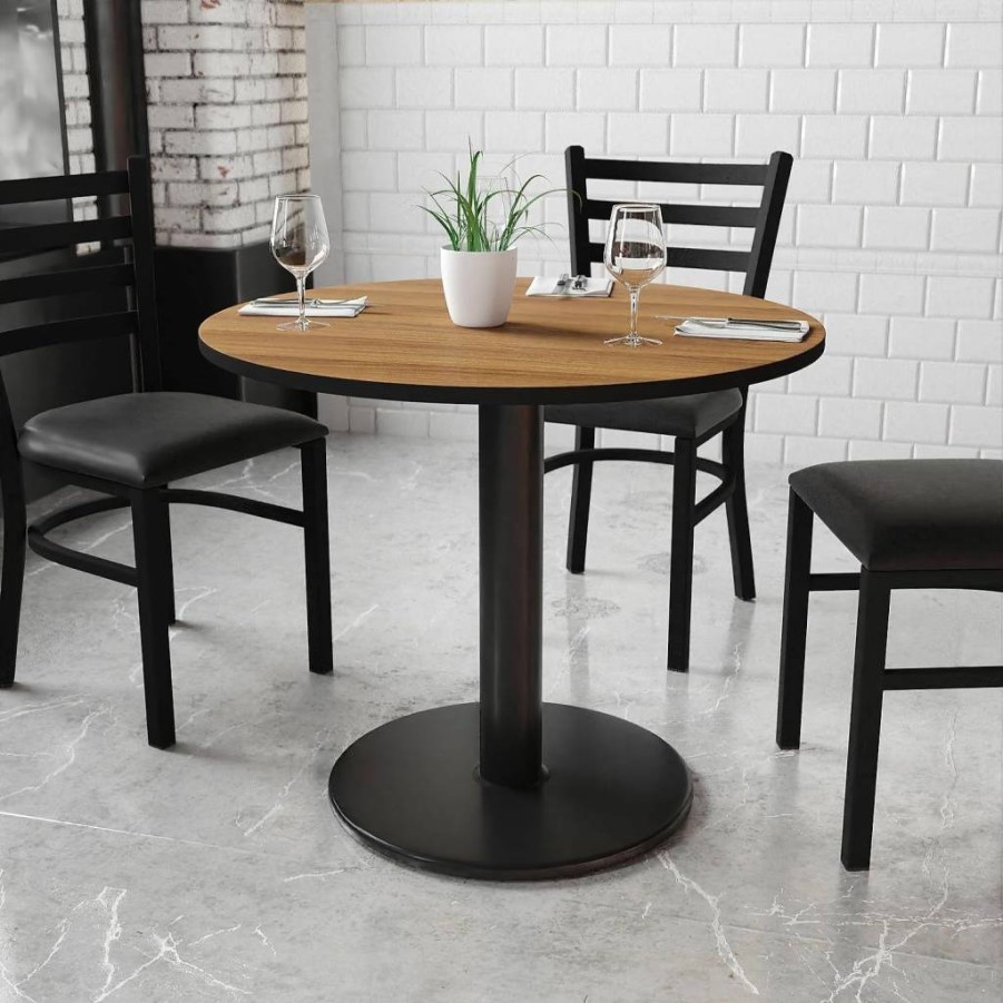 Flash Furniture 36-Inch Round Graniss Laminate Dining Table with 24-Inch Height Adjustable Base, Natural Finish